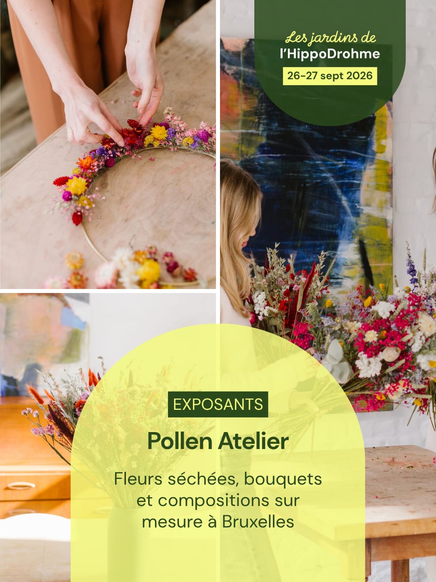 Post Instagram présentant l’exposant Pollen Atelier : fleurs séchées, bouquets et compositions sur mesure